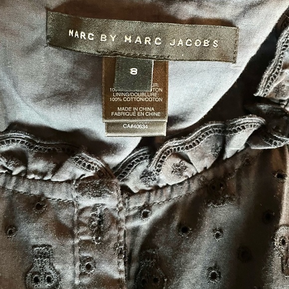 Marc by Marc Jacobs Sugar Skull Embroidered Ruffle Dress Navy Size 8 Cotton - Picture 6 of 8